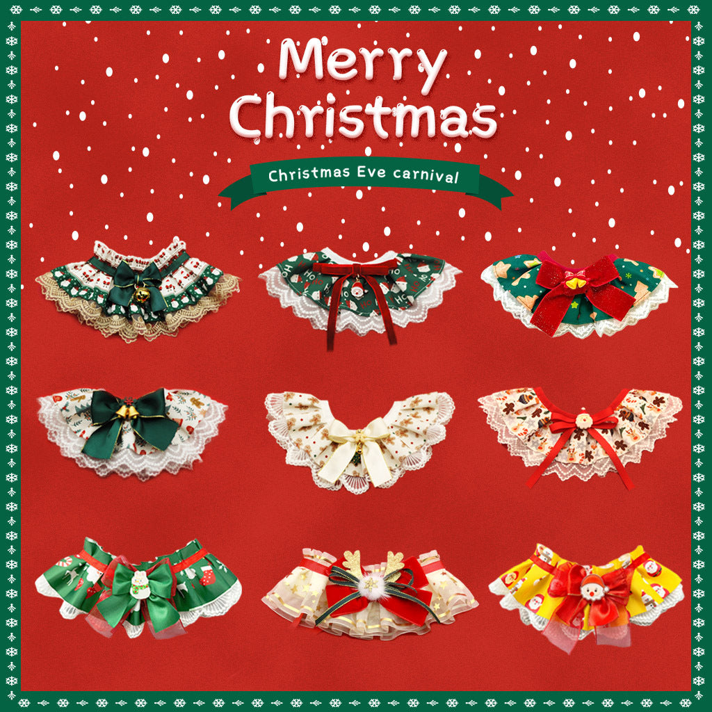 New Christmas Pet Bib & Lace-Trimmed Collar – Adjustable Festive Neckwear for Cats & Dogs