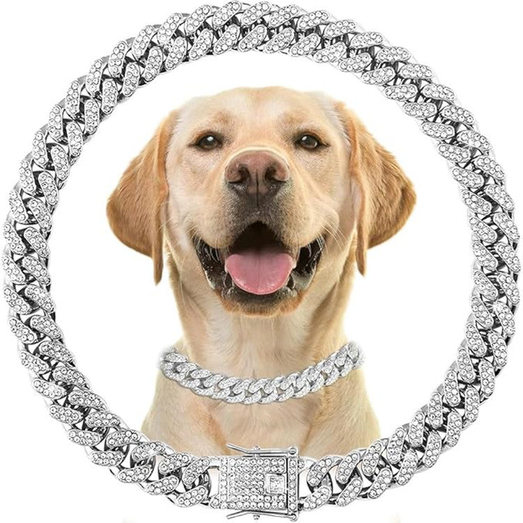 12mm Wide Diamond Pet Collar – Sparkling Adjustable Necklace for Dogs & Cats