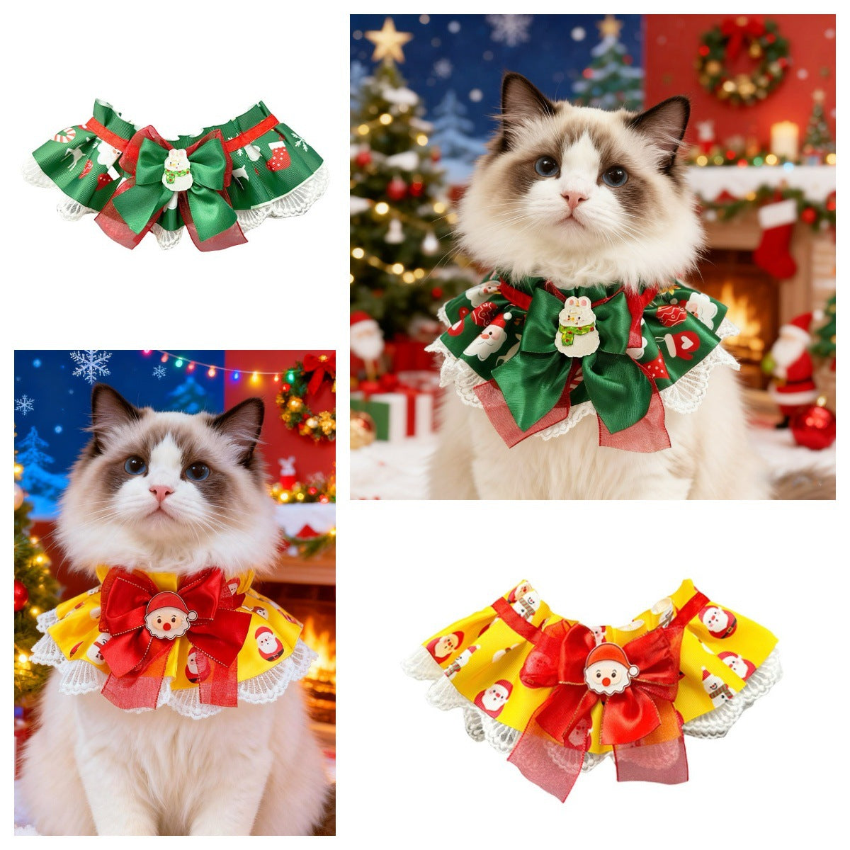 New Christmas Pet Bib & Lace-Trimmed Collar – Adjustable Festive Neckwear for Cats & Dogs