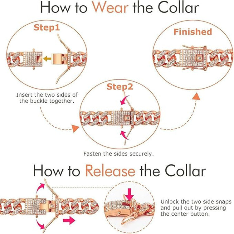 12mm Wide Diamond Pet Collar – Sparkling Adjustable Necklace for Dogs & Cats