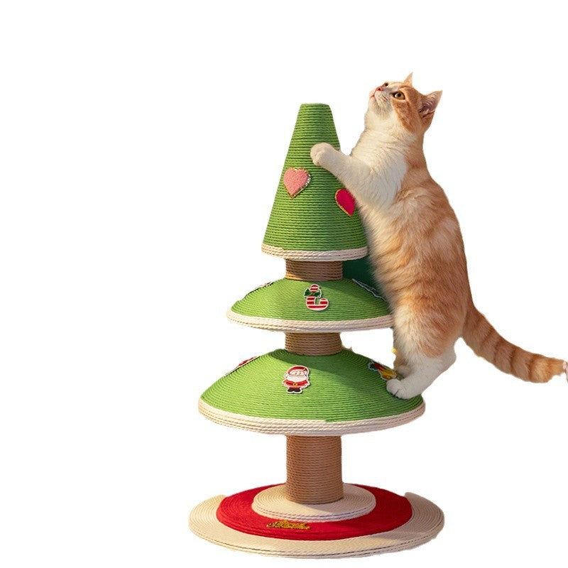Christmas Cat Tree with Cat Bed - Compact Winter Flannel Cat Climber, Sisal Scratching Post & Space-Saving Cat Furniture