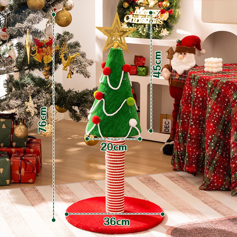 Christmas Cat Tree with Cat Bed - Compact Winter Flannel Cat Climber, Sisal Scratching Post & Space-Saving Cat Furniture