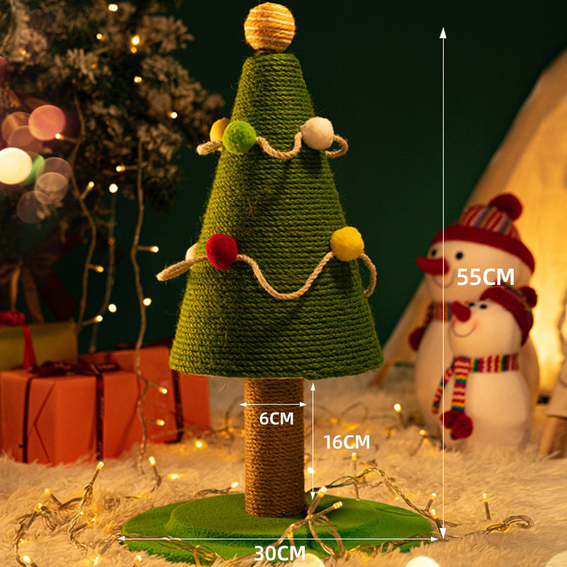 Christmas Cat Tree with Cat Bed - Compact Winter Flannel Cat Climber, Sisal Scratching Post & Space-Saving Cat Furniture