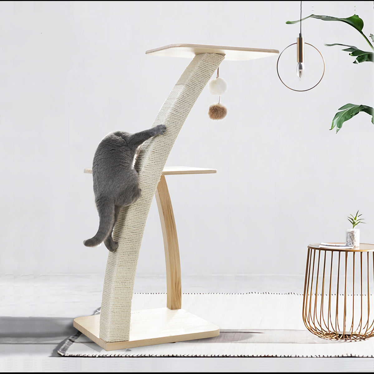 Coconut Tree Cat Climbing Tower | Eco-Friendly Sisal & Solid Wood Cat Tree | Indoor Pet Furniture