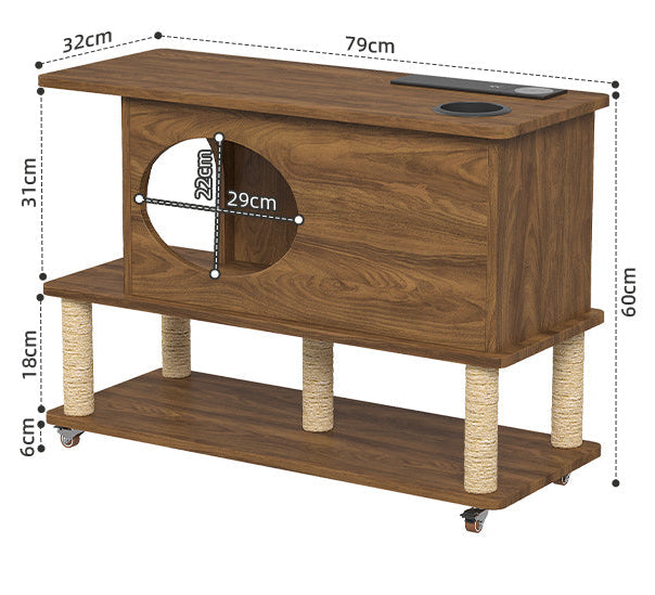 Mobile Side Table with Cat Bed