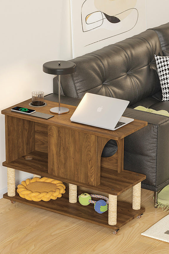 Mobile Side Table with Cat Bed