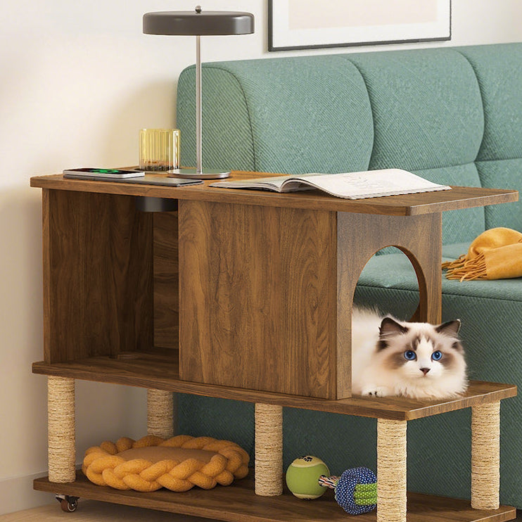 Mobile Side Table with Cat Bed