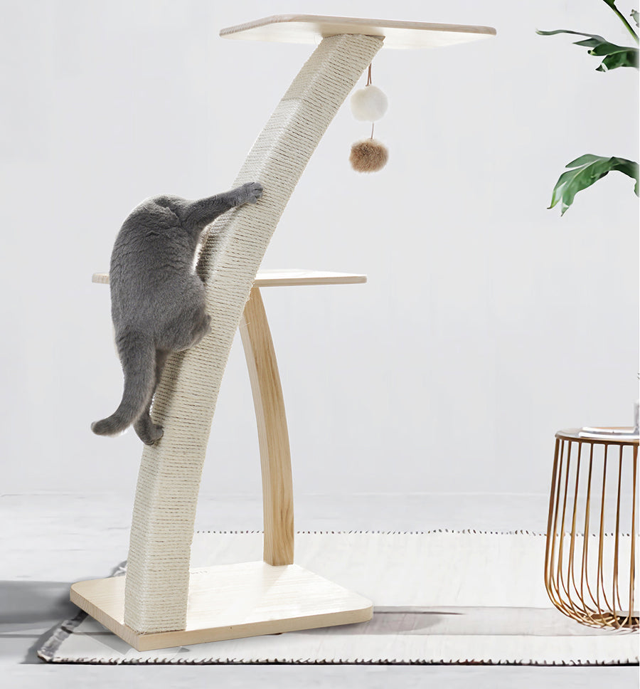 Coconut Tree Cat Climbing Tower | Eco-Friendly Sisal & Solid Wood Cat Tree | Indoor Pet Furniture