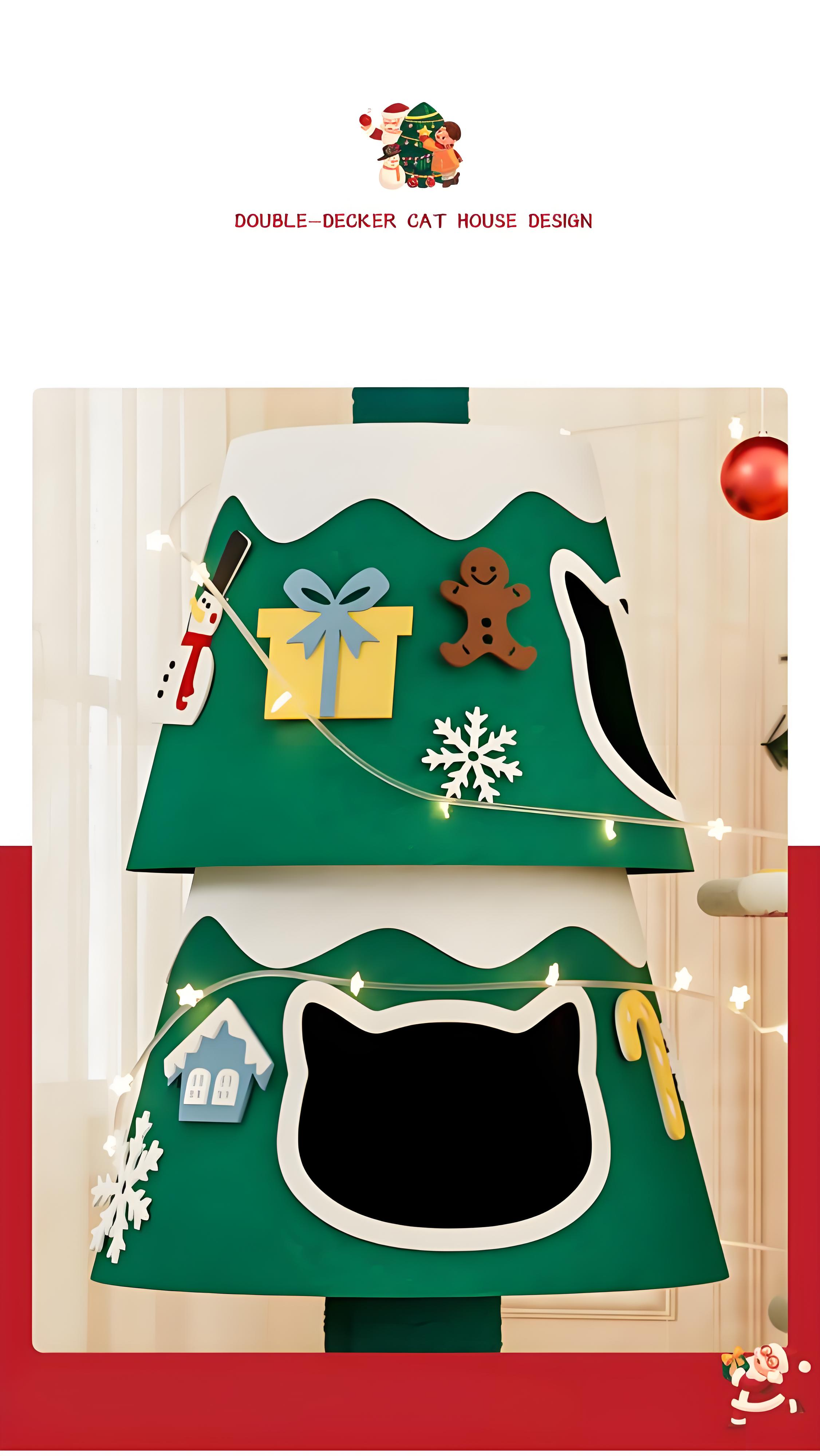 Christmas Tree Cat Tree – Cat Climbing Frame with Cozy Tree Hole Bed & Sisal Rope Toys | All-Season Cat Activity Center