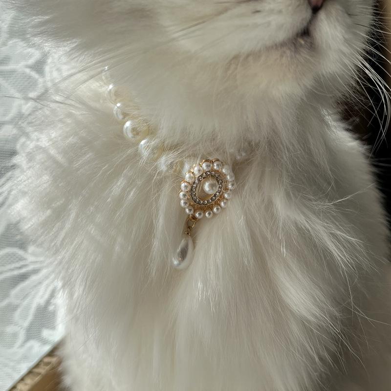 Vintage Pearl & Gemstone Pet Collar – Elegant & Adjustable Necklace for Cats & Dogs