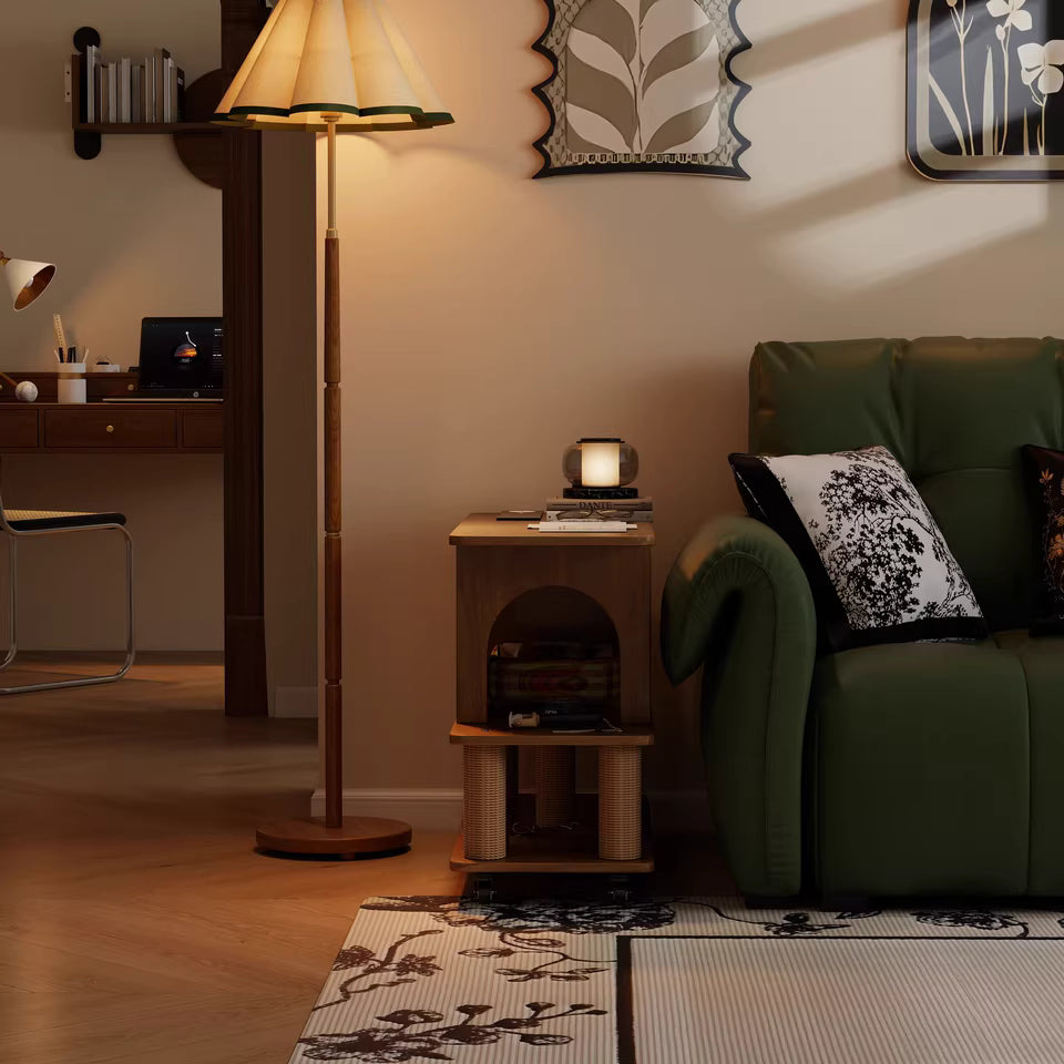 Mobile Side Table with Cat Bed