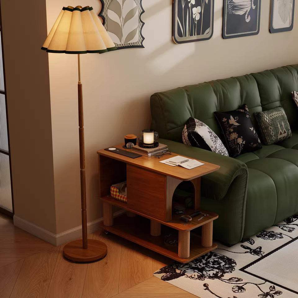 Mobile Side Table with Cat Bed