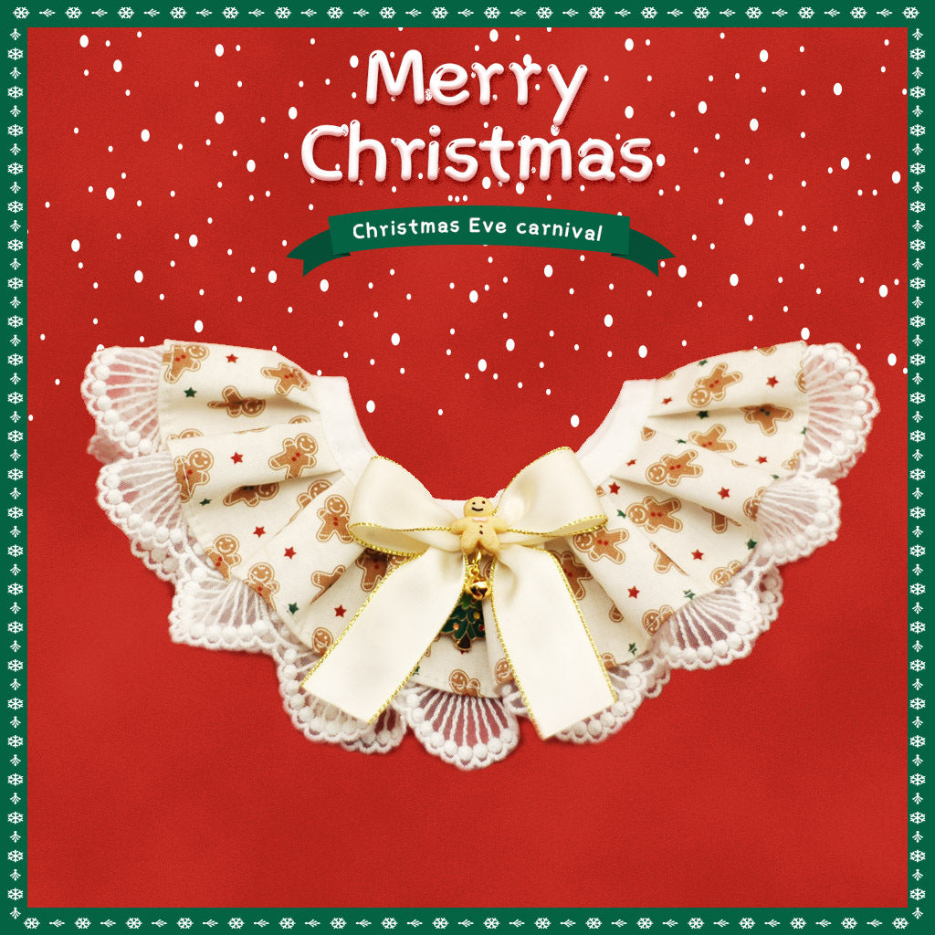 New Christmas Pet Bib & Lace-Trimmed Collar – Adjustable Festive Neckwear for Cats & Dogs
