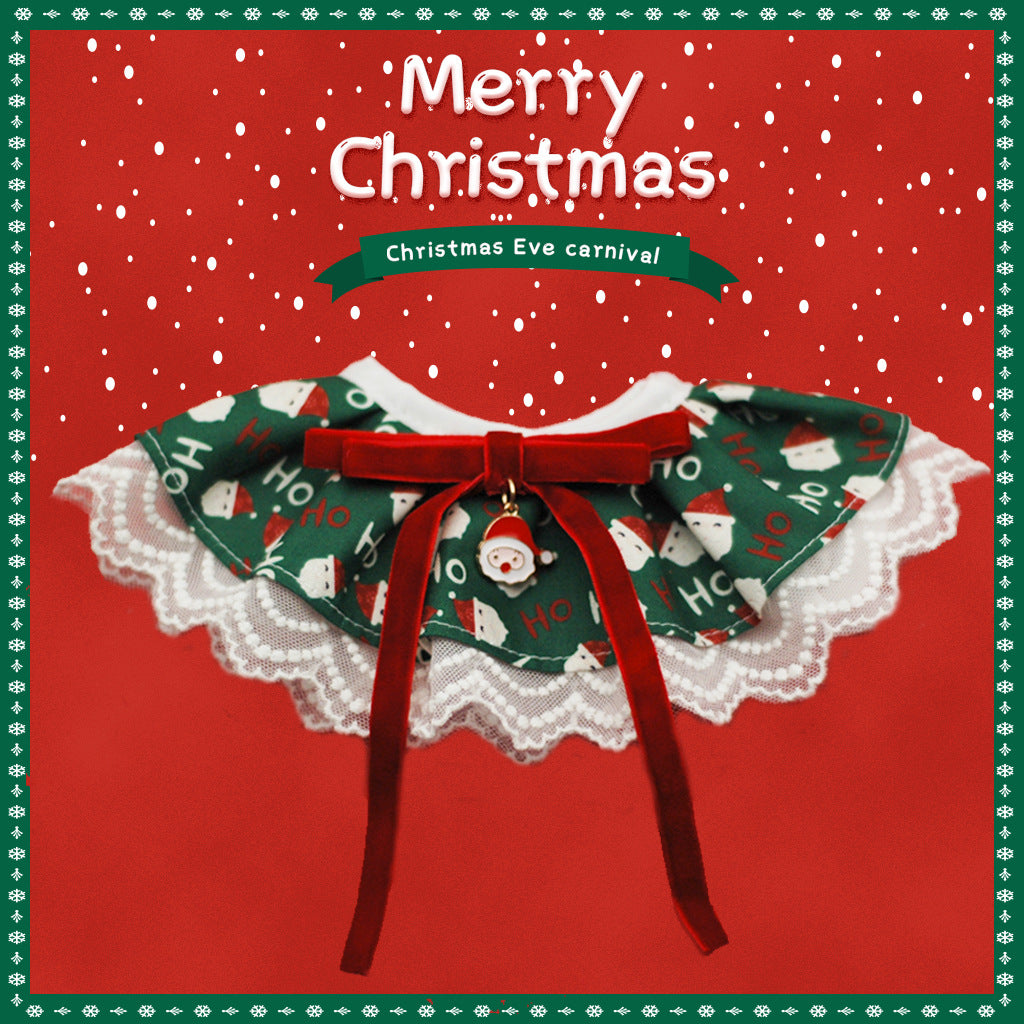 New Christmas Pet Bib & Lace-Trimmed Collar – Adjustable Festive Neckwear for Cats & Dogs