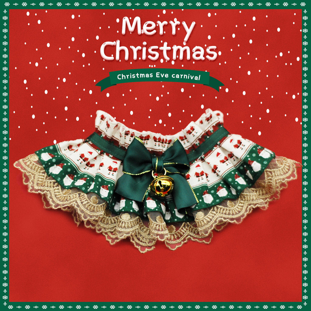 New Christmas Pet Bib & Lace-Trimmed Collar – Adjustable Festive Neckwear for Cats & Dogs