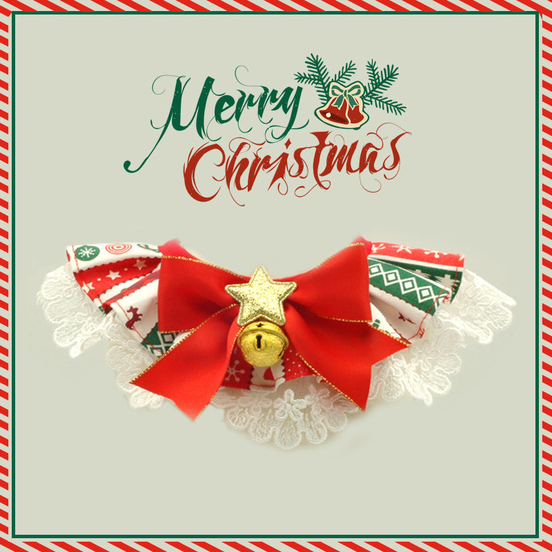New Christmas Pet Bib & Lace-Trimmed Collar – Adjustable Festive Neckwear for Cats & Dogs