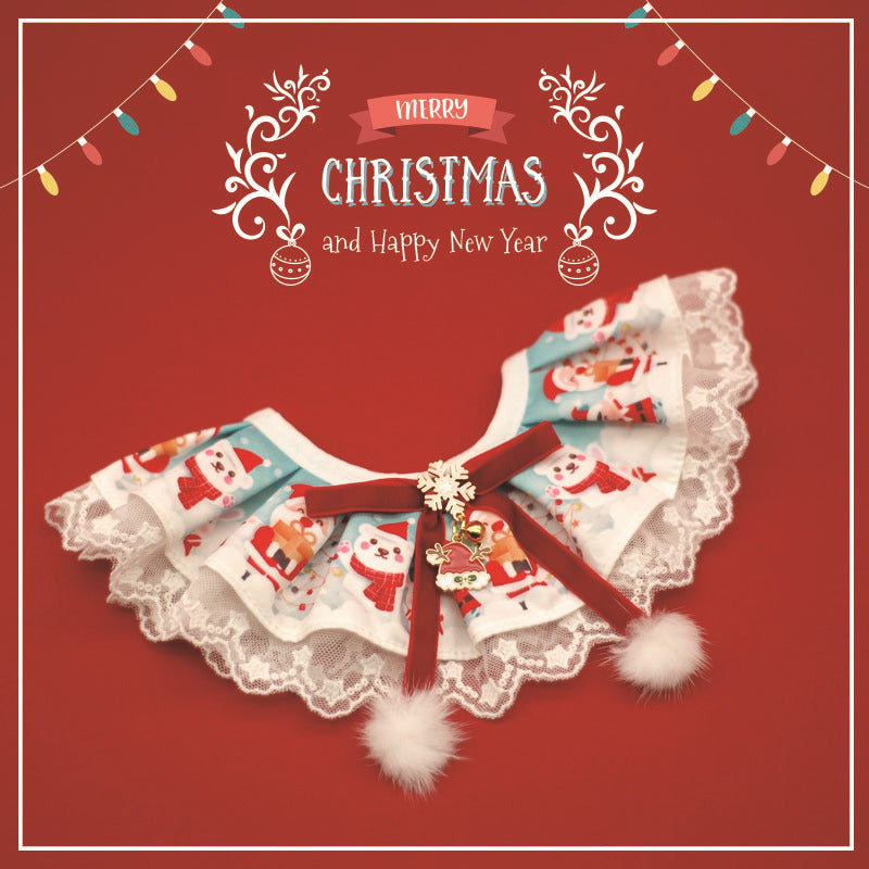New Christmas Pet Bib & Lace-Trimmed Collar – Adjustable Festive Neckwear for Cats & Dogs