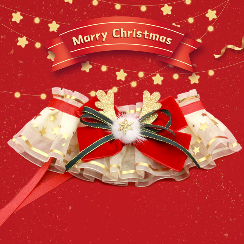 New Christmas Pet Bib & Lace-Trimmed Collar – Adjustable Festive Neckwear for Cats & Dogs