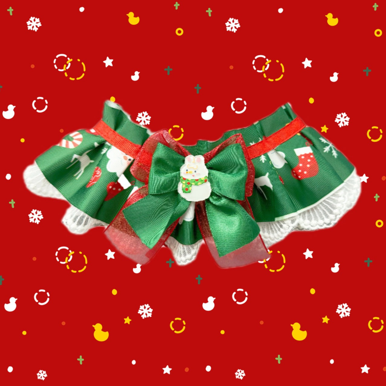 New Christmas Pet Bib & Lace-Trimmed Collar – Adjustable Festive Neckwear for Cats & Dogs