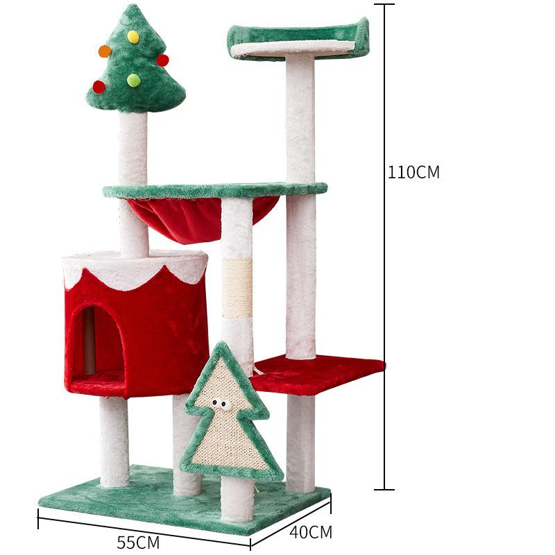 Christmas Tree Cat Tree – Cat Climbing Frame with Cozy Tree Hole Bed & Sisal Rope Toys | All-Season Cat Activity Center