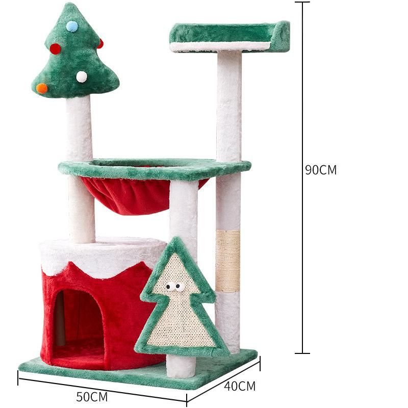 Christmas Tree Cat Tree – Cat Climbing Frame with Cozy Tree Hole Bed & Sisal Rope Toys | All-Season Cat Activity Center